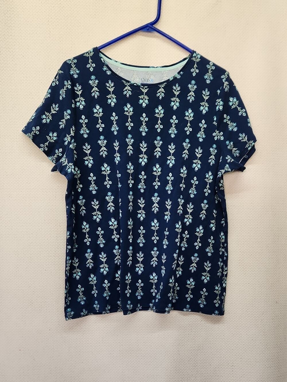 croft & barrow Navy Blue Short Sleeve Floral Tee